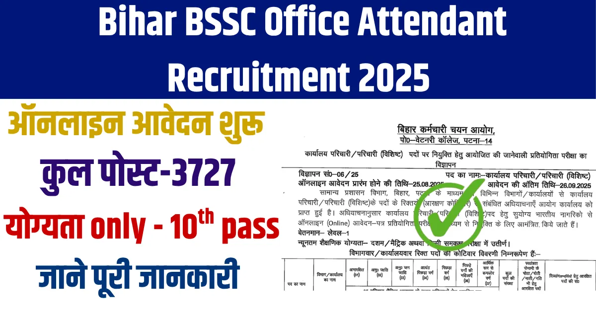 Bihar BSSC Office Attendant Recruitment